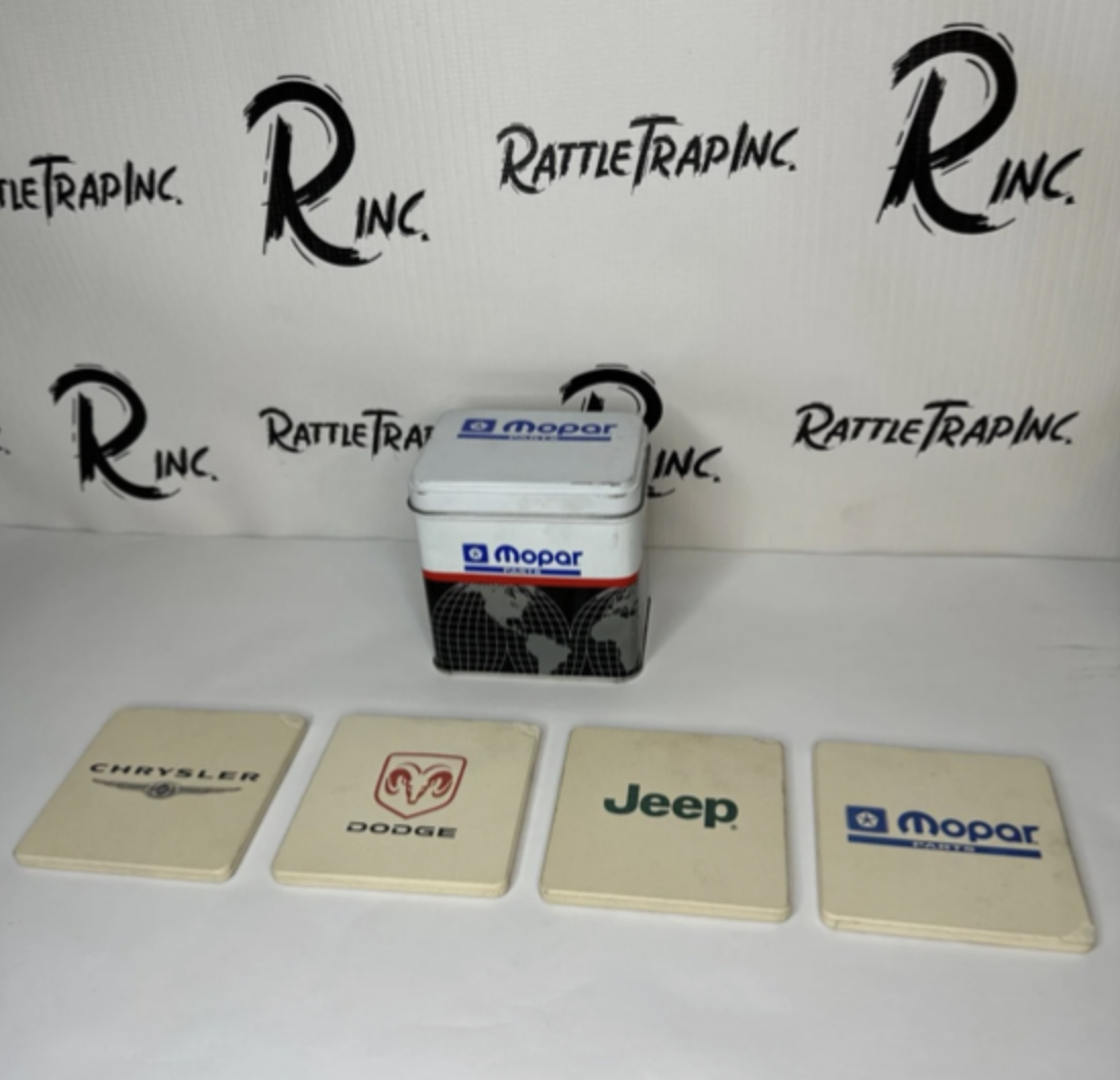 Mopar Parts Chrysler Dodge Jeep Ceramic Coasters Vintage “Used, Cracked, Stock No: 298”