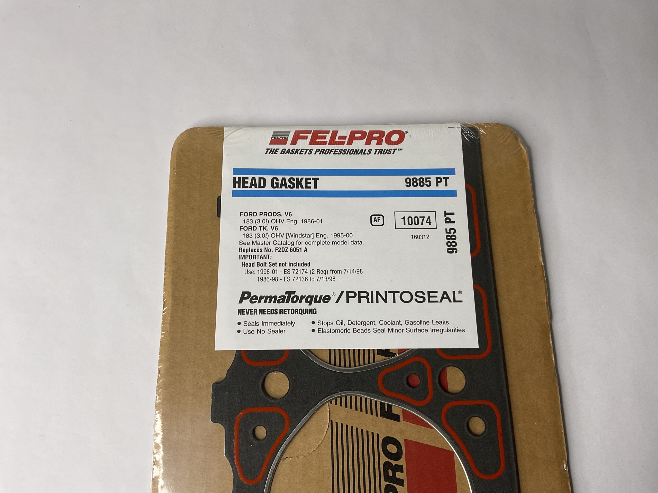 Fel-Pro Head Gasket Ford V6 3.0L Part No: 9885 PT “New, Stock No: 404”