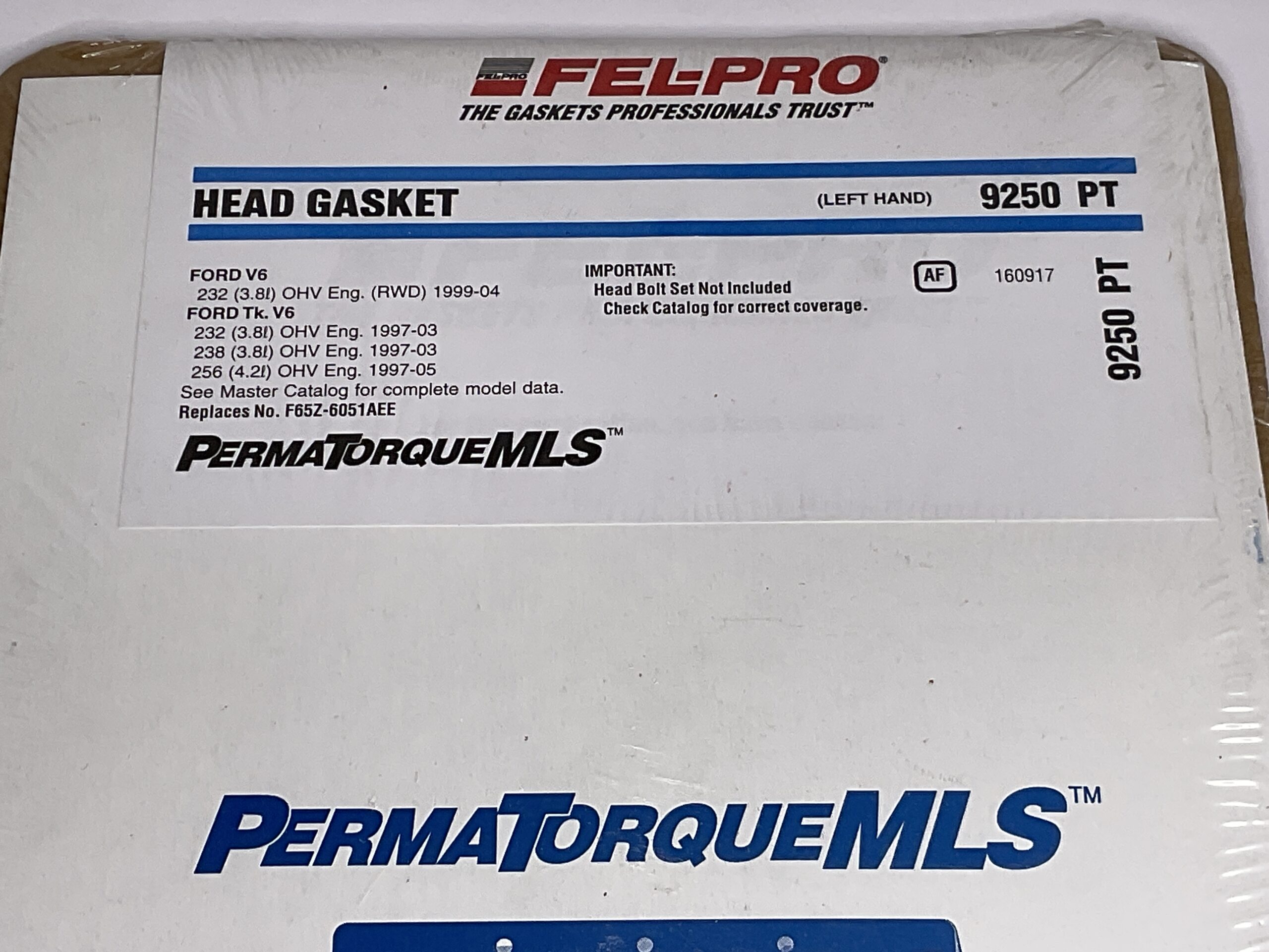 Fel-Pro Head Gasket Ford V6 3.8L Part No: 9250 PT “New, Stock No: 495”