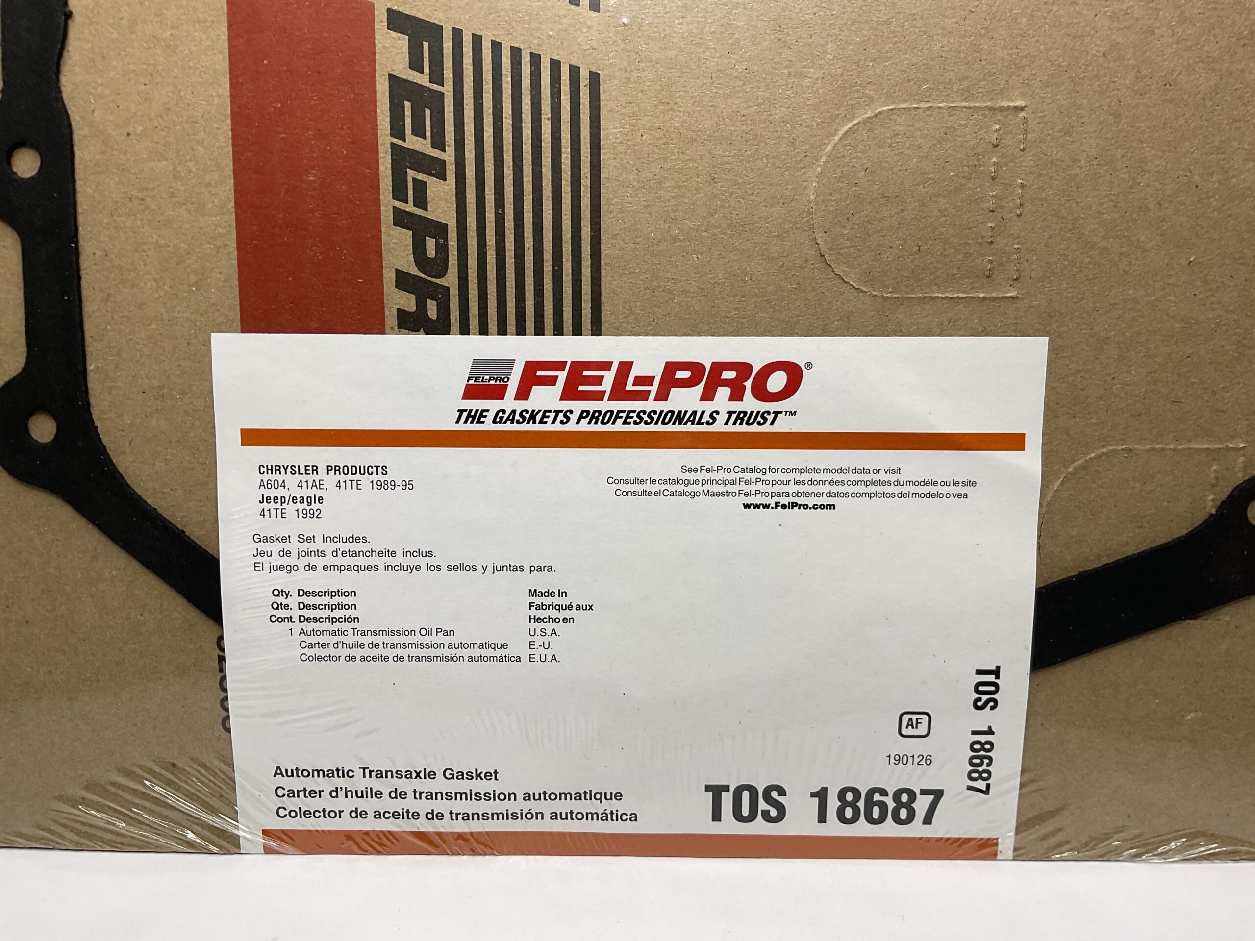 Fel Pro Automatic Transmission Pan Gasket Chrysler/Jeep/Eagle Part No: TOS 18687 “New, Stock No: 500” No Shipping