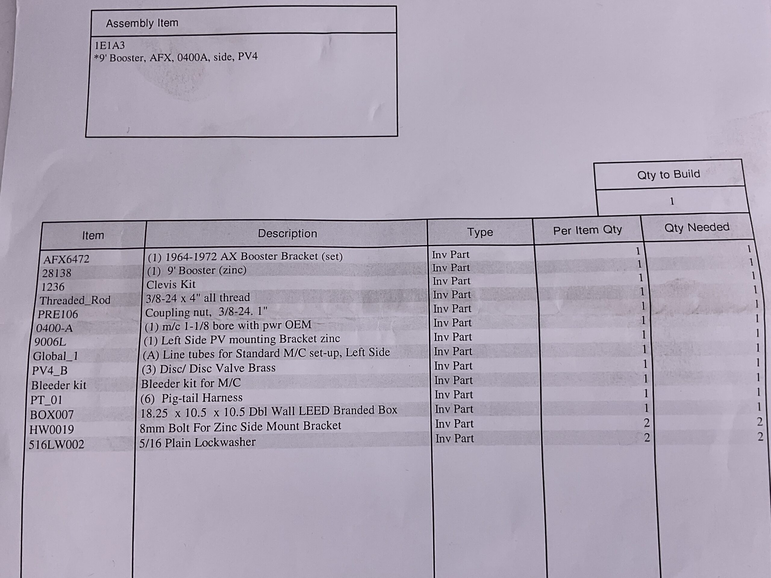 LEED Brakes Power Disk Brake Conversation Kit Part No: FC1002 “New Open Box Incomplete, Stock No: 532”