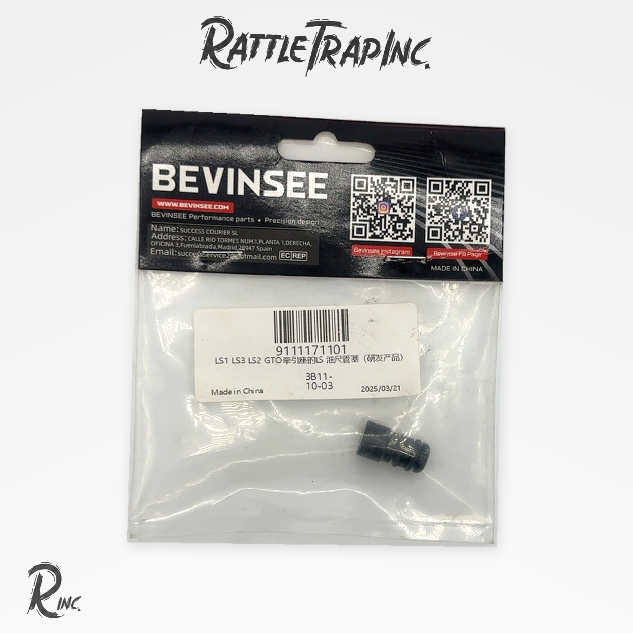Bevinsee 9111171101 LS Engine Oil Dipstick Tube Hole Plug Black Aluminum (New, Stock No: 1058-B07)